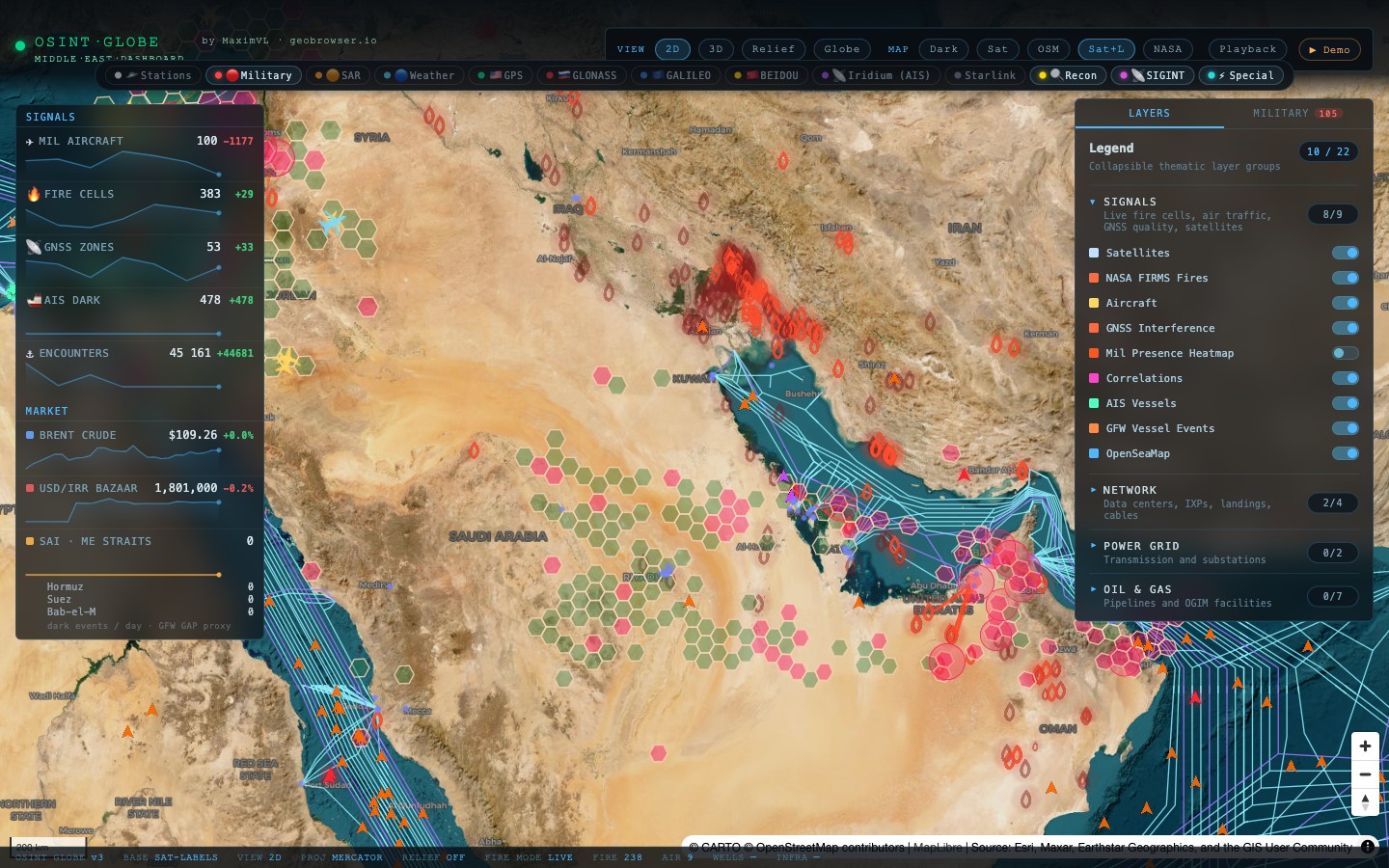 OSINT Live globe Middle East